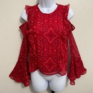 Hollister Women's Whimsical Flare Sleeve Cold Shoulder Top S Indie Sleaze Boho